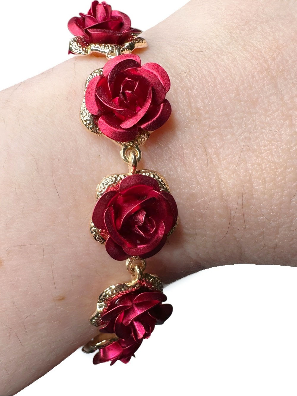 Gold-Accent Red Rose Bracelet - Women Jewelry